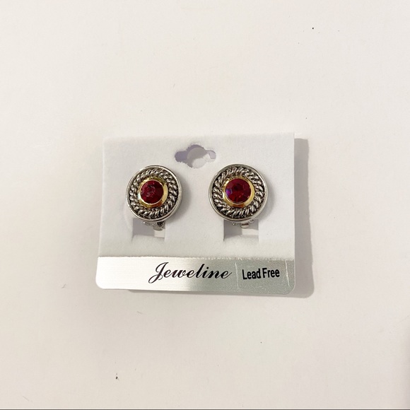💕Classic Two Tone Red Jewel Clip Earrings NWT OS - Picture 6 of 6